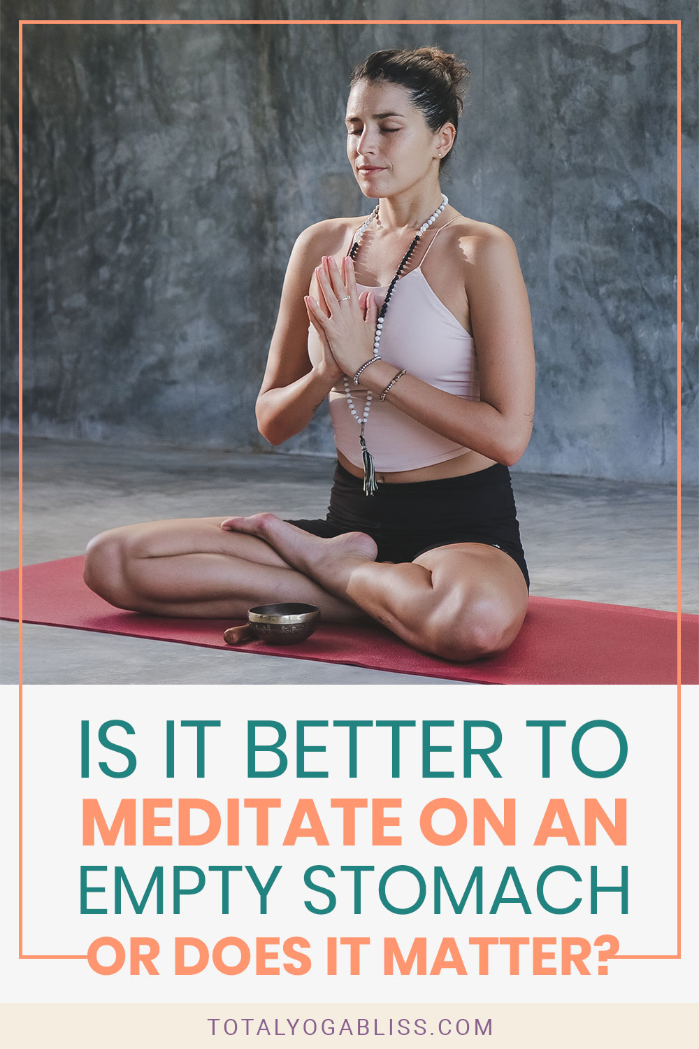 Woman meditating on a red yoga mat - Is it Better to Meditate on an Empty Stomach or Does it Matter?