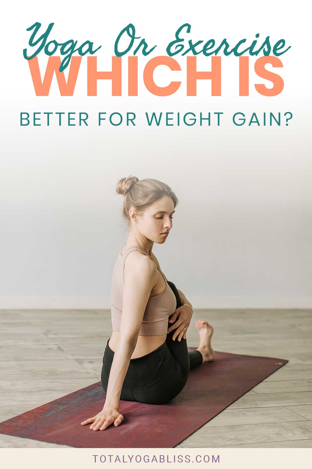Woman in black yoga pants on brown yoga mat - Yoga Or Exercise – Which Is Better For Weight Gain?