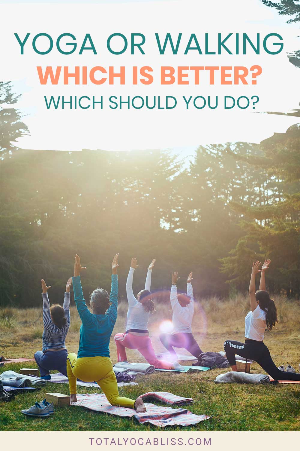 Group of people doing yoga on a green field - Yoga or Walking – Which Is Better?