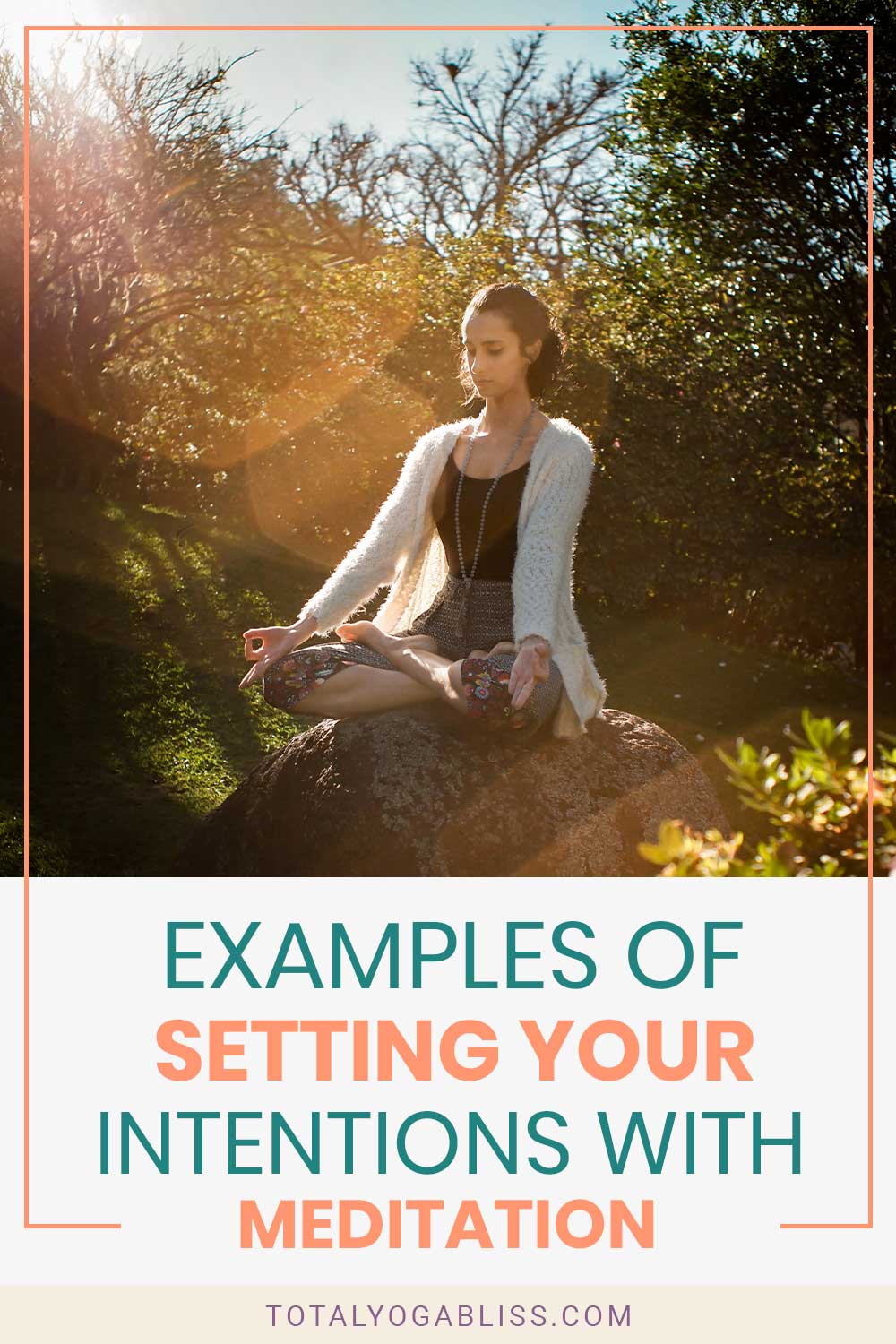 Girl in white sweater doing yoga on a rock - Examples of Setting Your Intentions with Meditation