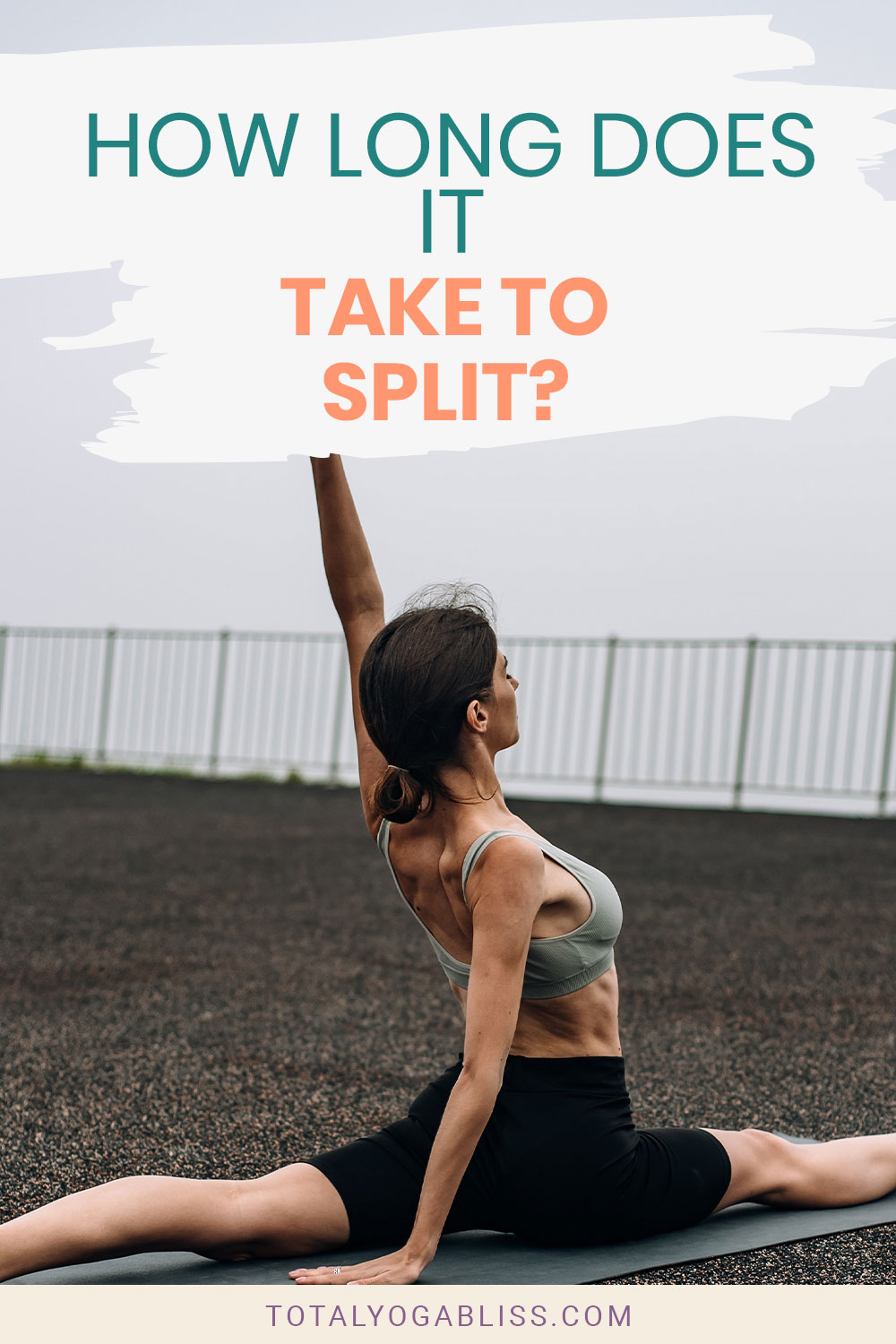 Woman doing a split on a yoga mat outside - How Long Does It Take To Split?